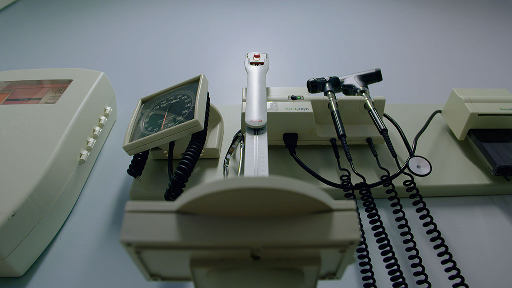 scale and measurement instruments in doctor's exam room